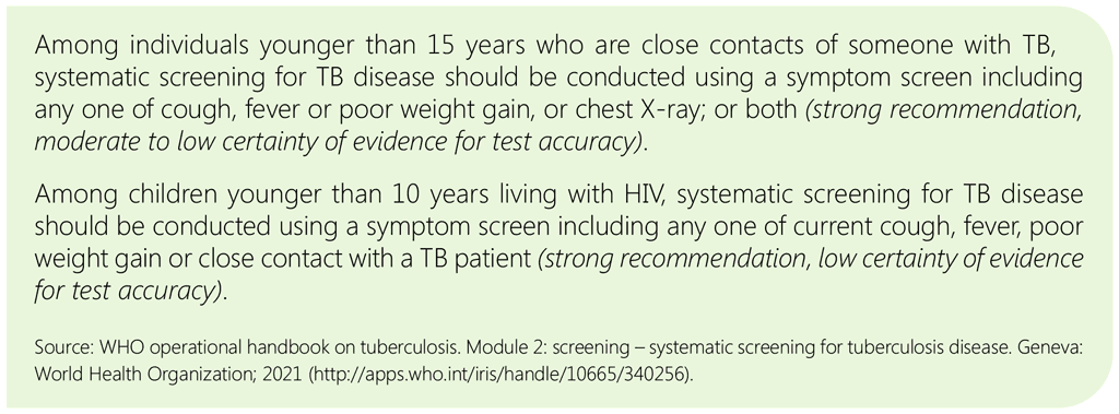 Box 2.7 WHO recommendations on TB screening that apply to children and adolescents