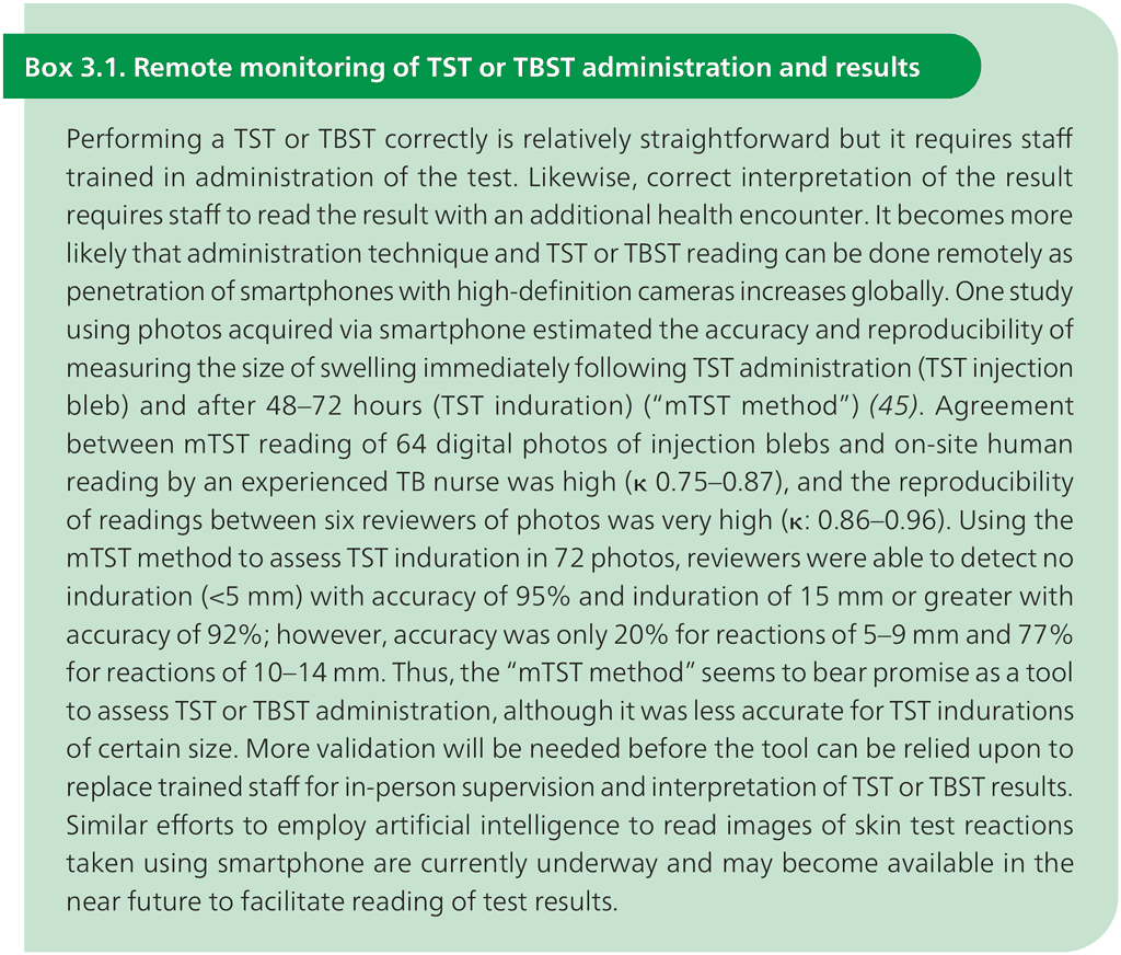 Box 3.1. Remote monitoring of TST or TBST administration and results