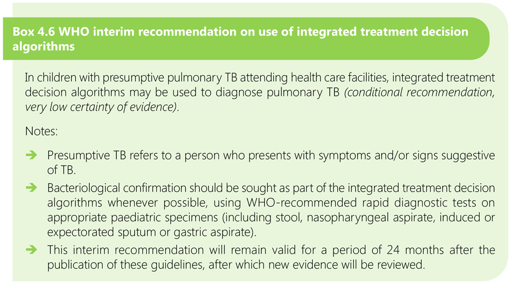 Box 4.6 WHO interim recommendation on use of integrated treatment decision algorithms