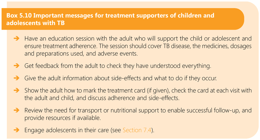 Box 5.10 Important messages for treatment supporters of children and adolescents with TB
