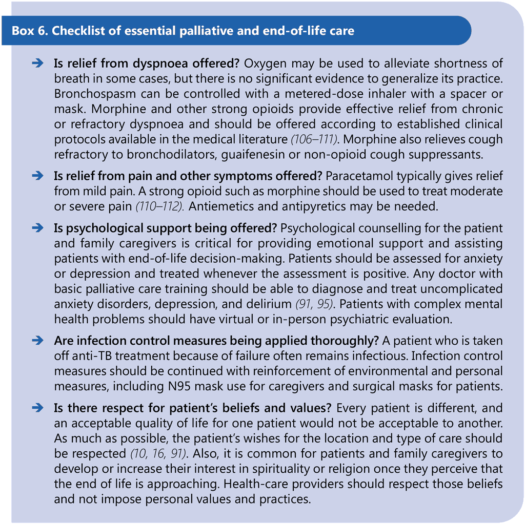 Box 6. Checklist of essential palliative and end-of-life care 