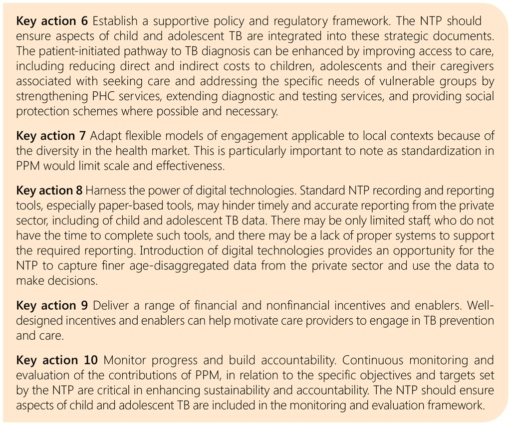 Box 6.7 Key actions applied to child and adolescent TB services from the WHO Public–private mix for TB prevention and care: a roadmap