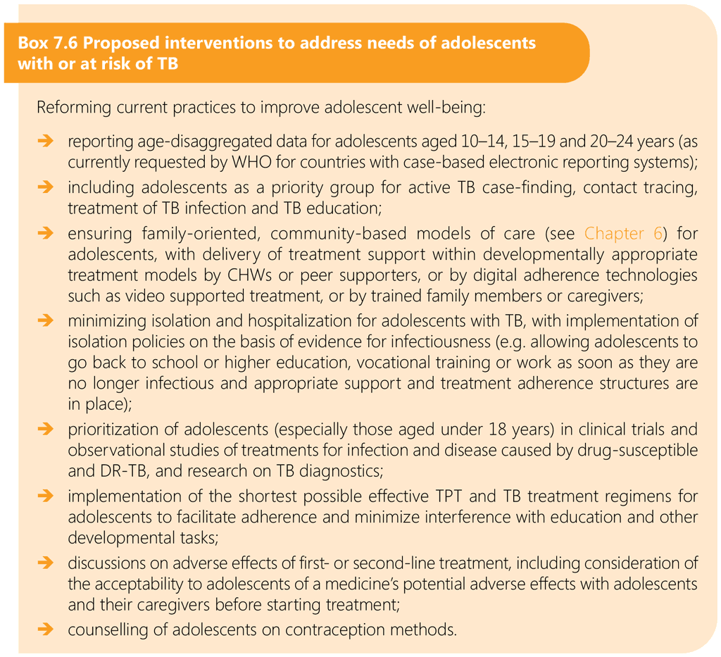 Box 7.6 Proposed interventions to address needs of adolescents with or at risk of TB